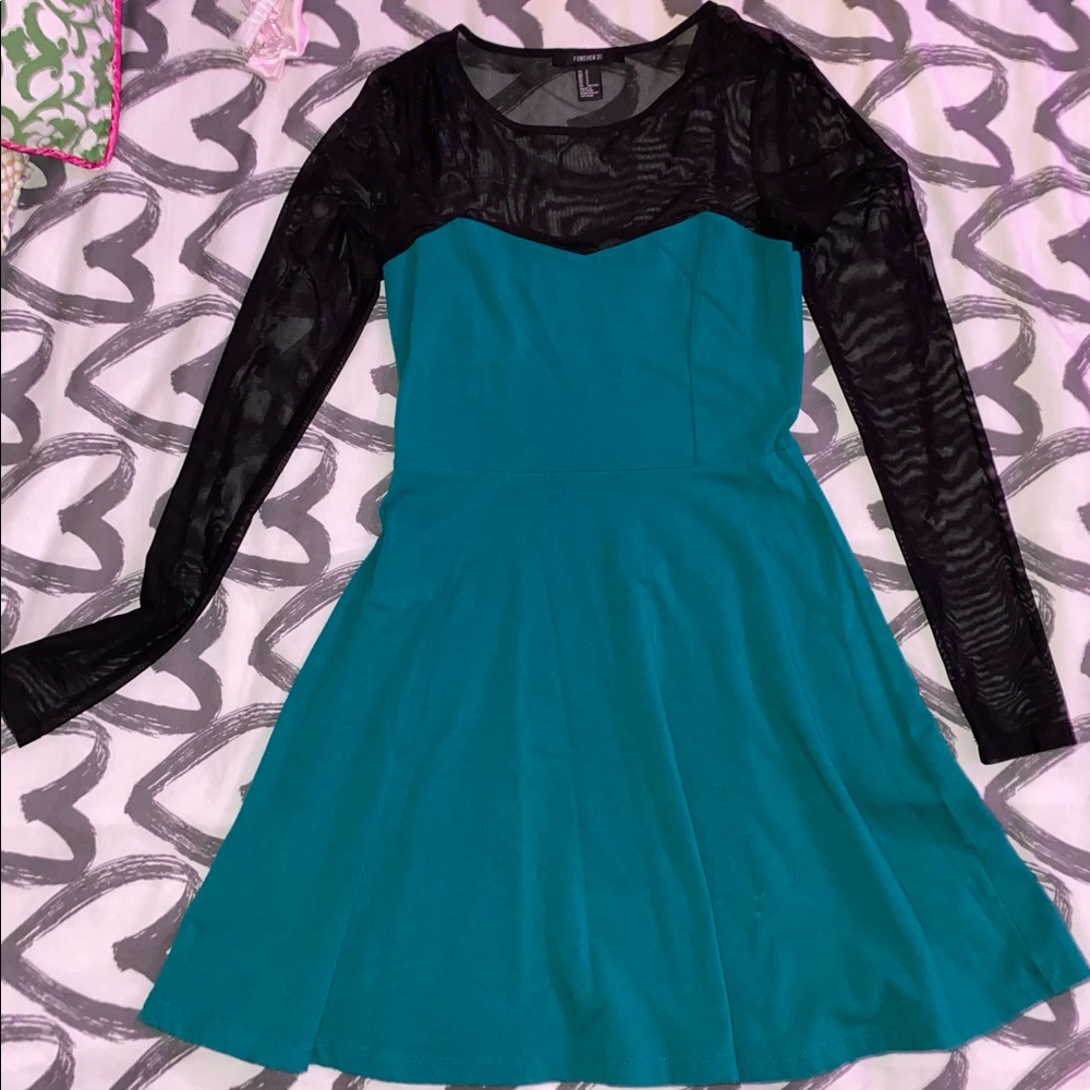 Skater Flare And Long Mesh Sleeved Dress size Small